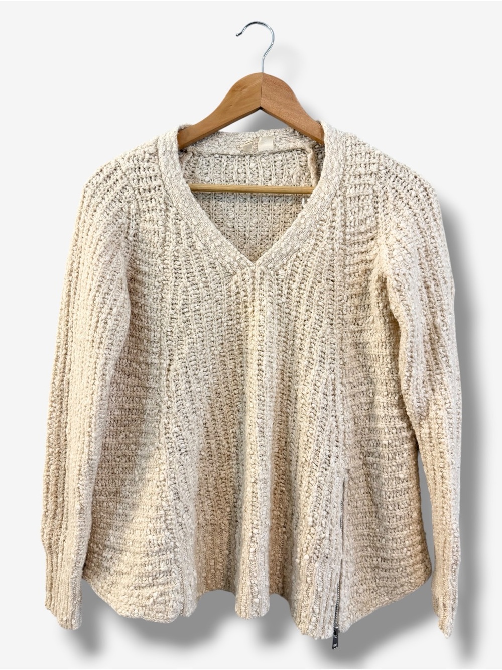 MOTH Anthropologie Ivory Wool Alpaca Blend Textured Sweater Size S Side Zip